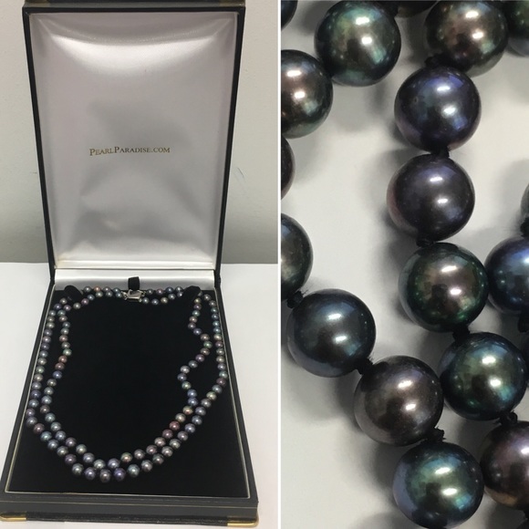 Pearl Paradise Jewelry - AAA Black Freshwater Pearl Double Strand Necklace